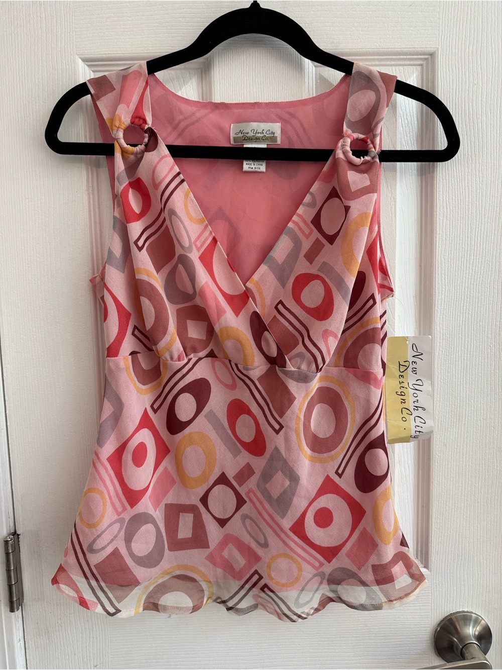 Y2K Vintage 100% Silk Sleeveless Abstract Geometric Top Deadstock Small NWT